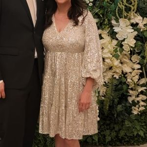 Eliza J Sequined Tiered Fit and Flare Dress Size 4-Silver